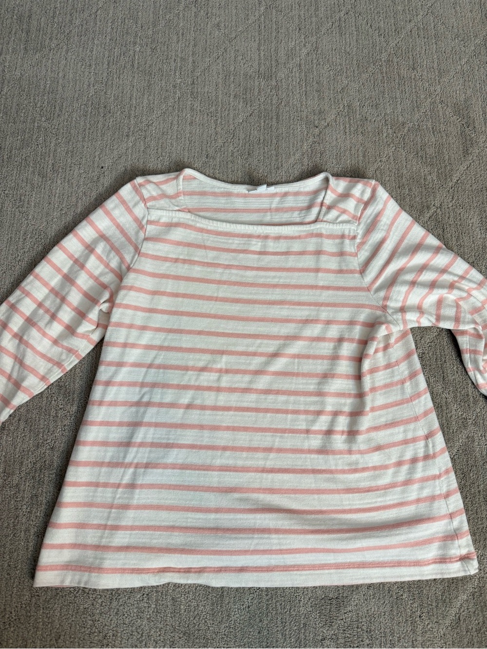 J. Jill STRIPED BUTTONED-CUFF TEE COLOR: CREAM/PINK MACAROON Sz Large